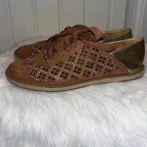Brazilian brown leather stud tie shoe boho hippie artsy rockabilly US 6 EUR 36